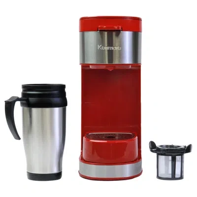 Kenmore Single Serve Coffee Maker With Stainless Steel Travel Mug, Red