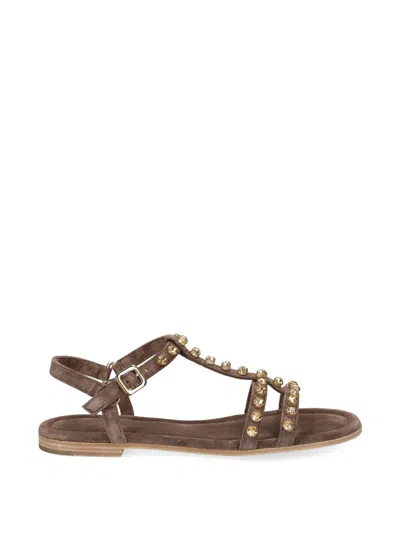 Kennel & Schmenger Carly Crystal-embellished T-bar Sandals In Brown