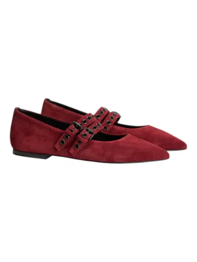 Kennel & Schmenger Greta Suede Double Buckle Mary Jane Shoes In Bordeaux In Blue