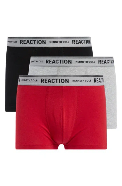 Kenneth Cole 3-pack Organic Cotton Blend Trunks In Red/black/heather Gray