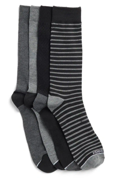 Kenneth Cole 4-pack Herringbone Crew Socks In Black