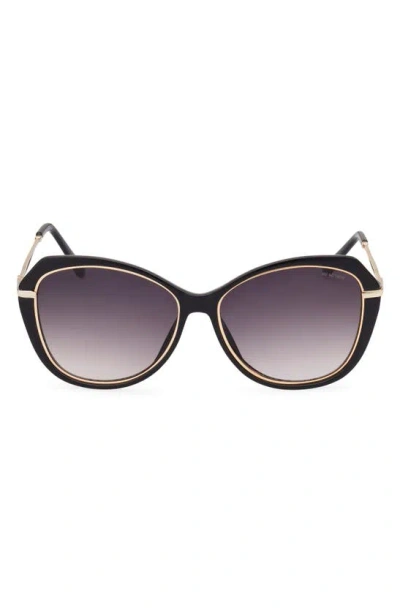 Kenneth Cole 57mm Gradient Geometric Sunglasses In Shiny Black / Gradient Smoke