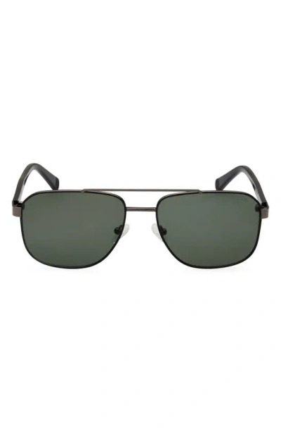 Kenneth Cole 59mm Pilot Sunglasses In Shiny Dark Nickeltin / Green