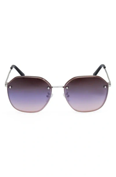Kenneth Cole 60mm Round Sunglasses In Shiny Nickel/ Bordeaux