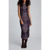 Kenneth Cole Printed Mesh Fully Ruched Modern Midi Dress In Multi