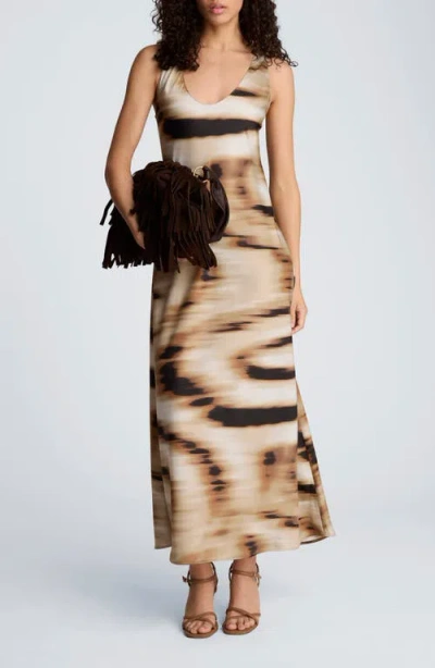 Kenneth Cole Abstract Print Stretch Satin Midi Dress In Neutral