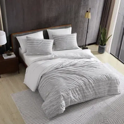 Kenneth Cole Abstract Stripe Cotton Grey Duvet Cover Set In Gray