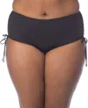 Kenneth Cole Adjustable High Waist Tankini Bottom - Plus Size In Solid Black In Black