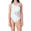 Kenneth Cole All Meshed Up Mesh High Neck One Piece Swimsuit In Solid White In Multi