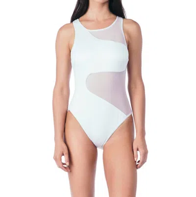 Kenneth Cole All Meshed Up Mesh High Neck One Piece Swimsuit In Solid White In Multi