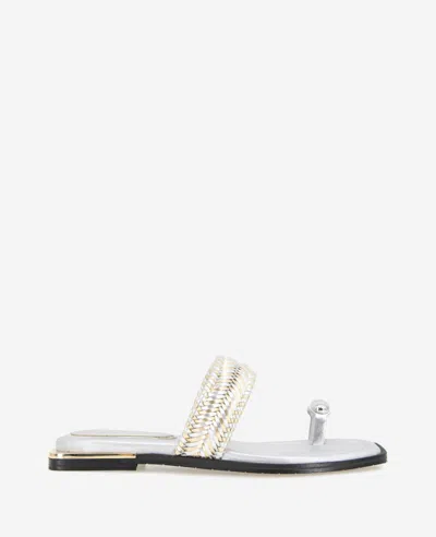 Kenneth Cole Andarna Metallic Woven Toe Ring Sandal In Silver Gold