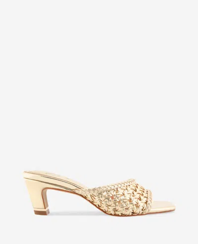 Kenneth Cole Arita Metallic Woven Leather Open Toe Heel In Gold