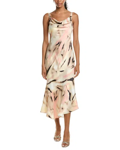 Kenneth Cole Asymmetric Hem Cowl Front Dress In Multi