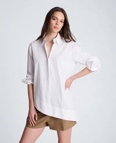 Kenneth Cole Asymmetric Hem Poplin Shirt In White