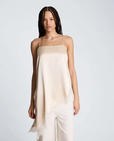 Kenneth Cole Asymmetric Lace Hem Tunic Cami In Neutral