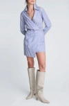 Kenneth Cole Asymmetric Long Sleeve Wrap Shirtdress In Blue