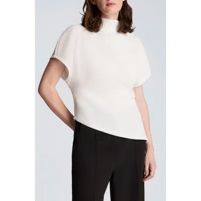 Kenneth Cole Asymmetric Mock Neck Rib Knit Top In Neutral