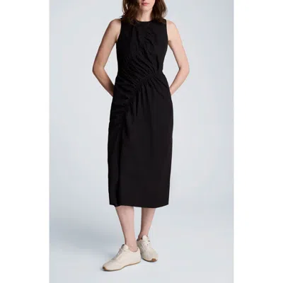Kenneth Cole Asymmetric Ruched Cotton Blend Midi Dress In Black