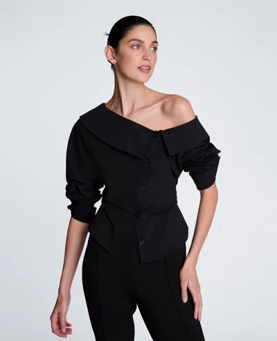 Kenneth Cole Asymmetrical Button Down Shirt In Black