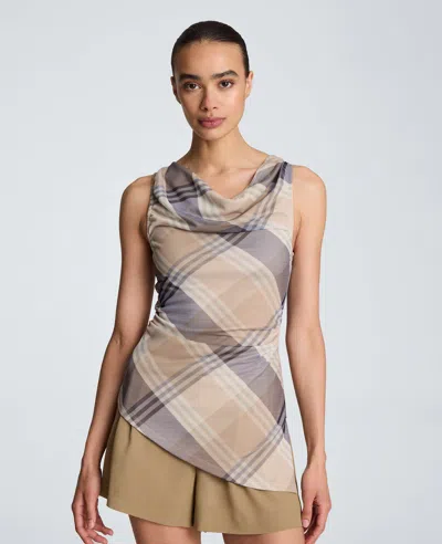 Kenneth Cole Asymmetrical Cowl Boat Neck Top In Brown
