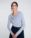 Kenneth Cole Asymmetrical Drape Front Long Sleeve Sweater In Blue
