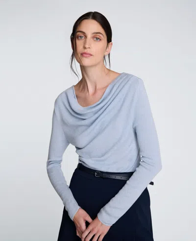 Kenneth Cole Asymmetrical Drape Front Long Sleeve Sweater In Blue
