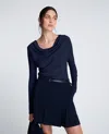 Kenneth Cole Asymmetrical Drape Front Long Sleeve Sweater In Blue