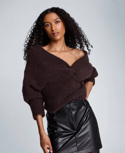 Kenneth Cole Asymmetrical Drape Neck Chunky Sweater In Brown