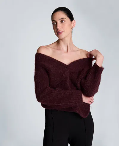 Kenneth Cole Asymmetrical Drape Neck Chunky Sweater In Burgundy