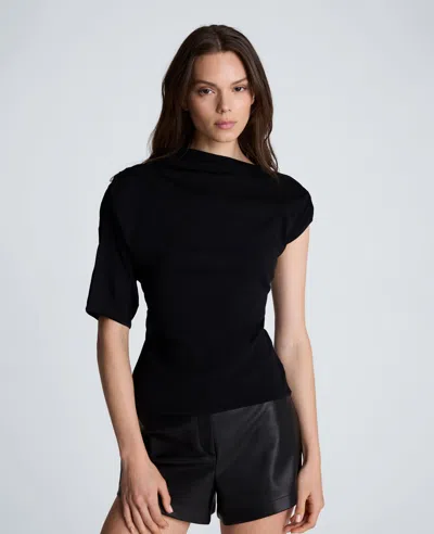 Kenneth Cole Asymmetrical Drape Neck Jersey Sweater In Black