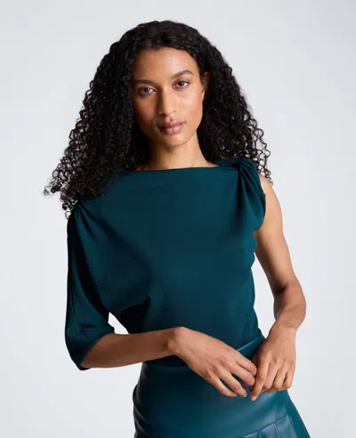 Kenneth Cole Asymmetrical Drape Neck Jersey Sweater In Teal Dusk