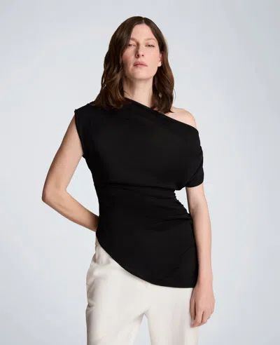 Kenneth Cole Asymmetrical Drape Neck Top In Black