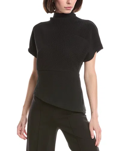 Kenneth Cole Asymmetrical Mock Neck Plisse T-shirt In Black
