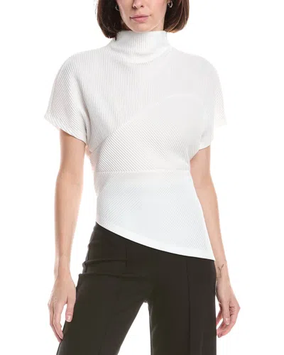 Kenneth Cole Asymmetrical Mock Neck Plisse T-shirt In White