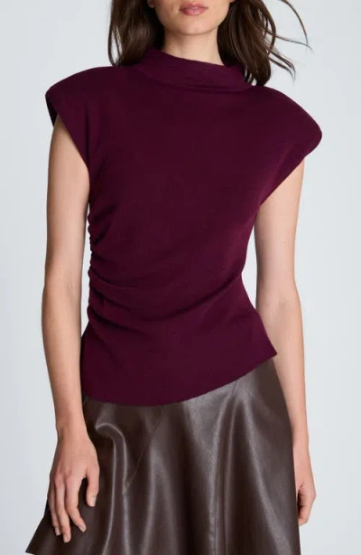 Kenneth Cole Extedned Shoulder Asymmetrical Mock Neck Sweater In Burgundy