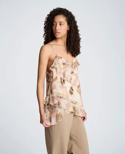 Kenneth Cole Asymmetrical Ruffle Cami In Neutral