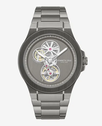 Kenneth Cole Automatic Gun Metal Stainless Steel Bracelet Watch In Metallic