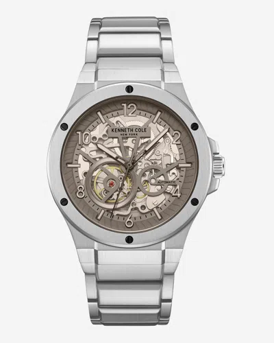 Kenneth Cole Automatic Tinged Glass Bracelet Watch In Silver