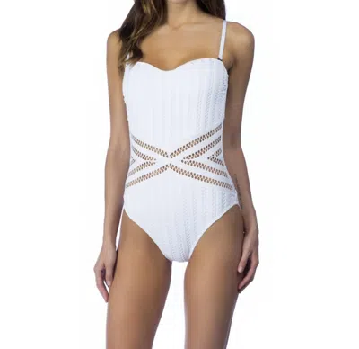 Kenneth Cole Bandeau Textured One Piece Swimsuit In Kkc White