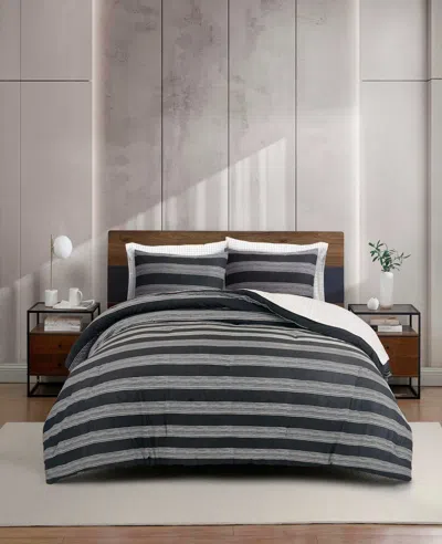 Kenneth Cole Banded Stripe Textured Comforter Set In Gray