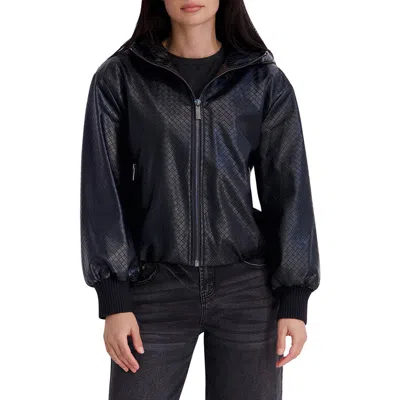 Kenneth Cole Basketweave Faux Leather Jacket In Black