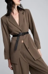 Kenneth Cole Melange Three Button Belted Soft Jacket In Brown
