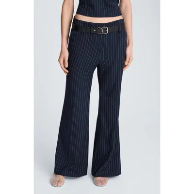 Kenneth Cole Belted Pinstripe Flare Leg Pants In Blue