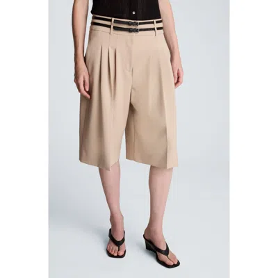 Kenneth Cole Belted Pleated Bermuda Shorts In Timeless Taupe