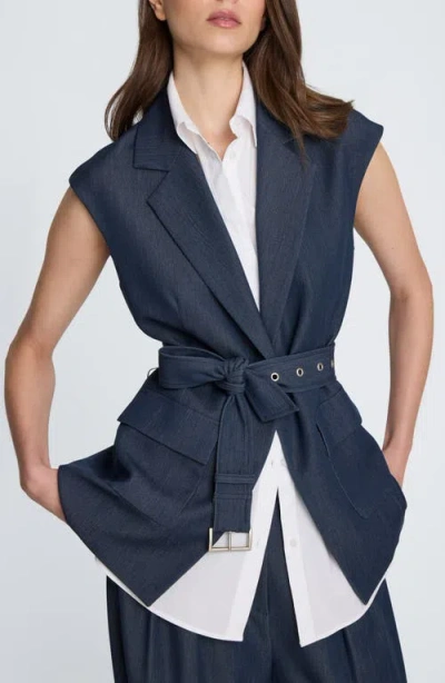 Kenneth Cole Belted Stretch Denim Vest With Removable Shirt Inset In Blue