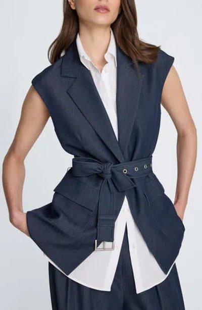 Kenneth Cole Belted Stretch Denim Vest With Removable Shirt Inset In Blue