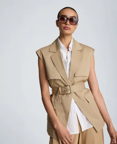 Kenneth Cole Belted Vest With Storm Flaps In Brown
