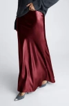 Kenneth Cole Womens Oversized Crewneck Sweater Satin Pull On Maxi Slip Skirt In Wineberry