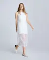 Kenneth Cole Sheer Mesh Overlay Midi Dress In Pure White