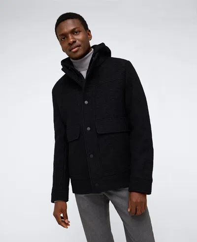 Kenneth Cole Boucle Wool Jacket With Attached Jersey Hood In Black
